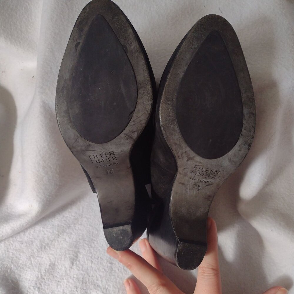 Eileen Fisher Milla Black Leather Slingback Heels 7.5 Nubuck Heels - Picture 8 of 9